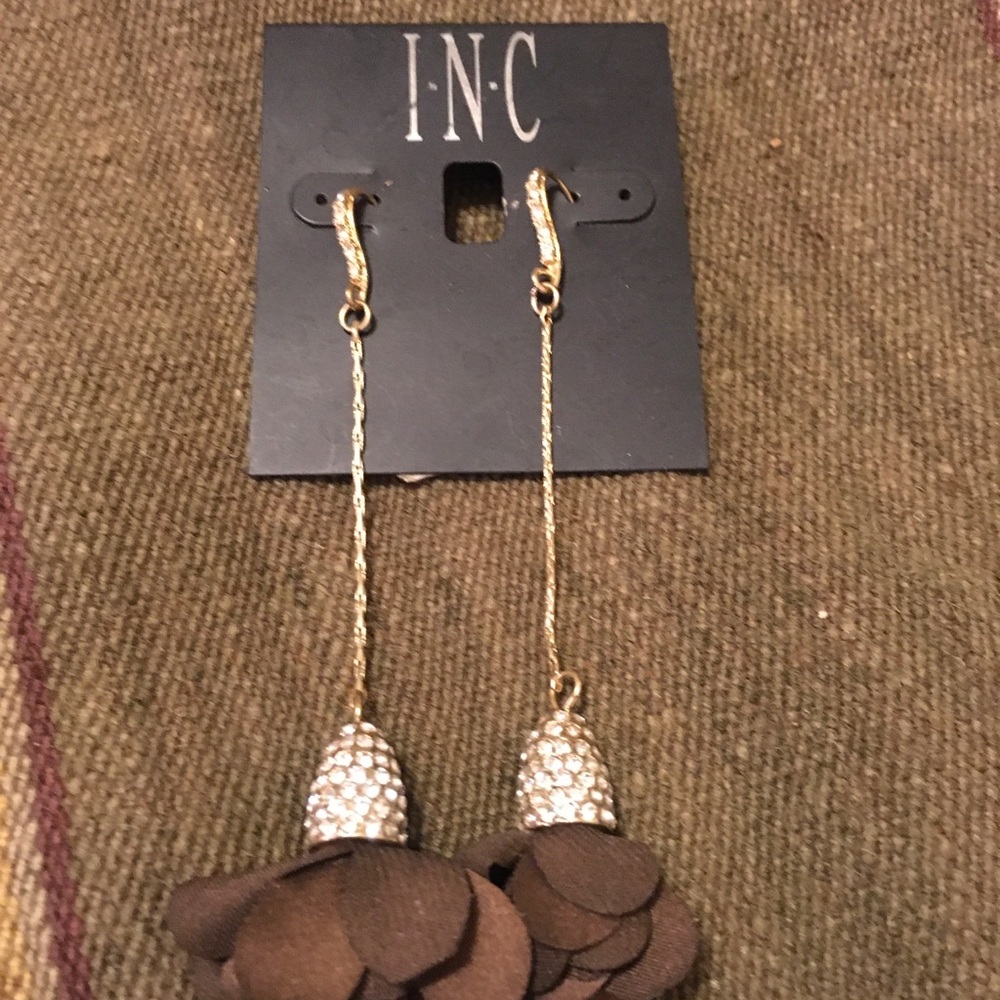 INC International Concepts Gold and Brown Floral Earrings